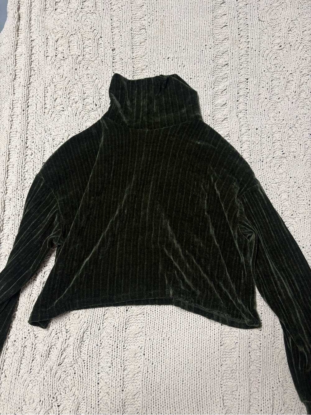 Altar'd State Dark Green Velvet Ribbed Turtleneck Sweater